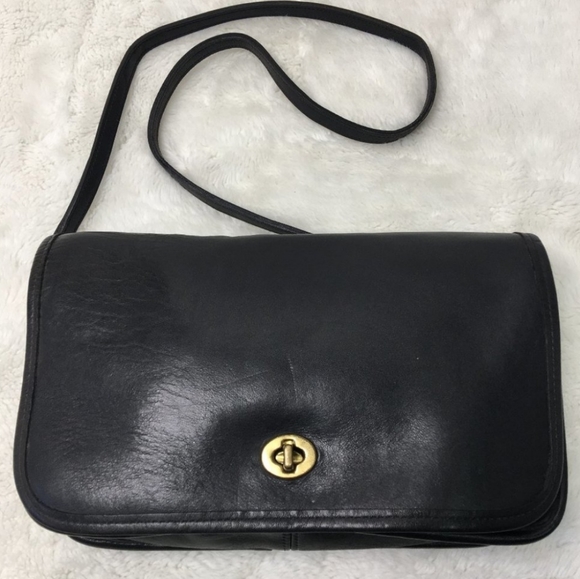Vintage Handbags - Vintage Coach Legacy Black Leather Crossbody Flap City